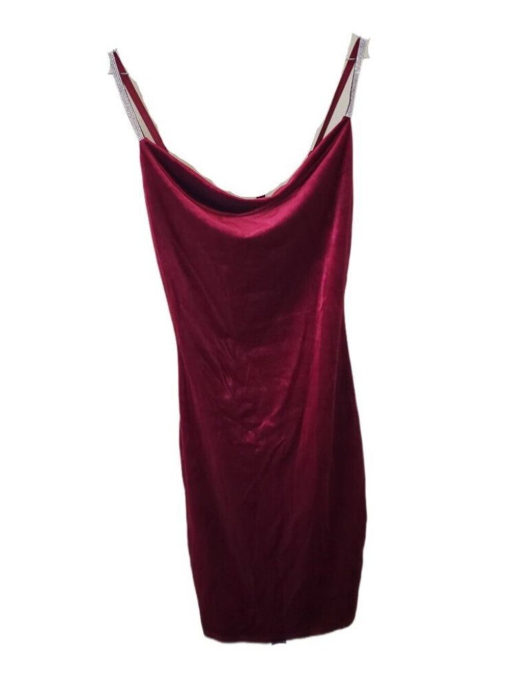 January 7 Red Velvet Slip Dress with Rhinestone Straps
